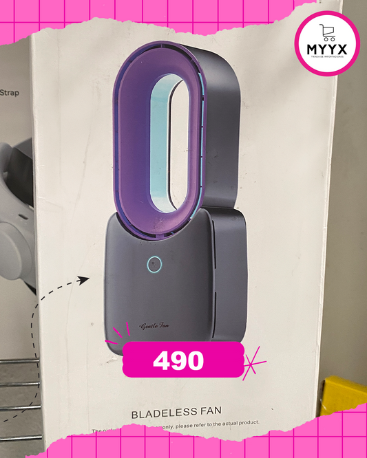 Ventilador portátil sin aspas, 3 velocidades, recargable por USB, para escritorio, hogar y oficina, con control táctil y luz LED de colores.